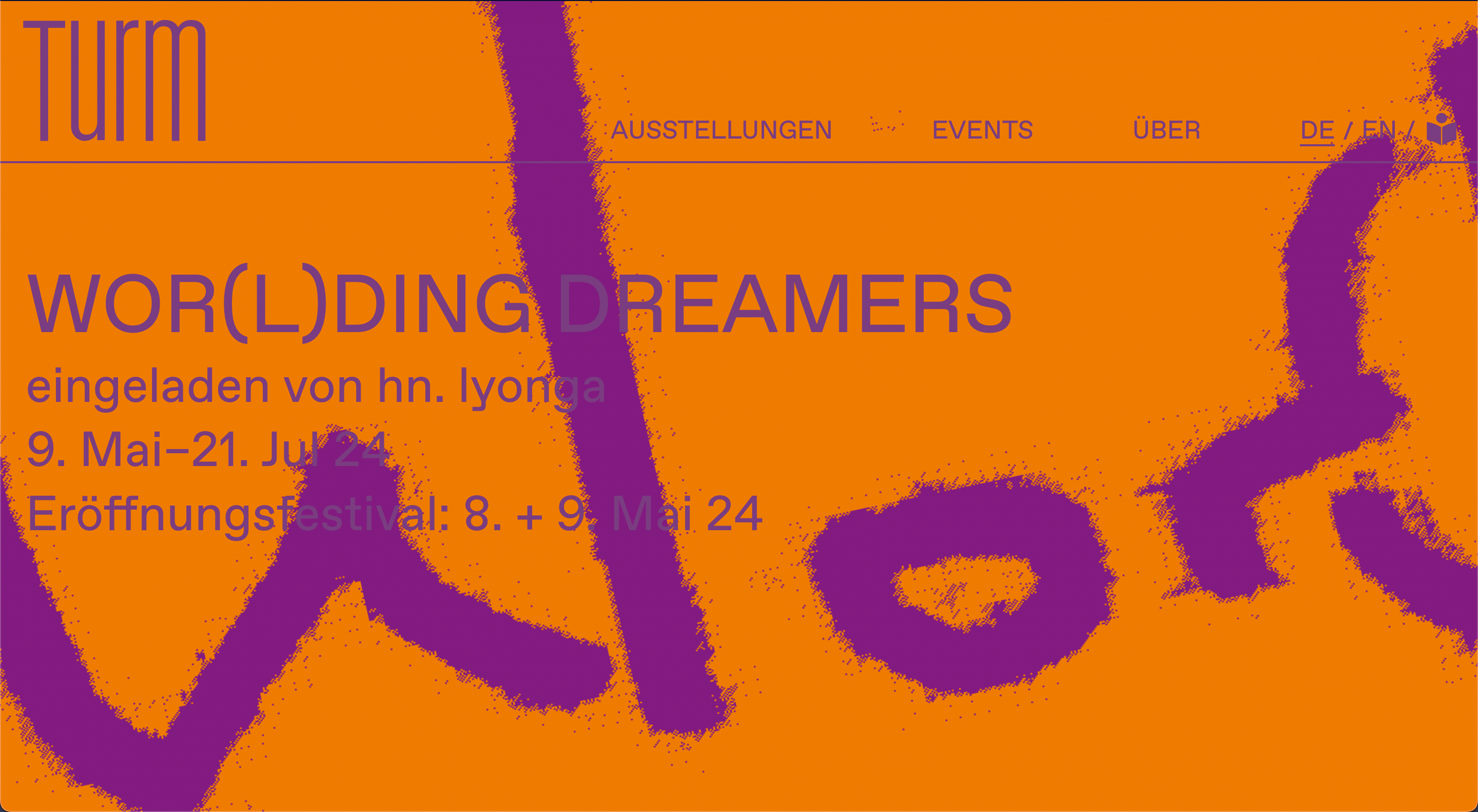 Bildschirmfüllend das Titelbild der aktuellen Ausstellung überlagert mit Text
