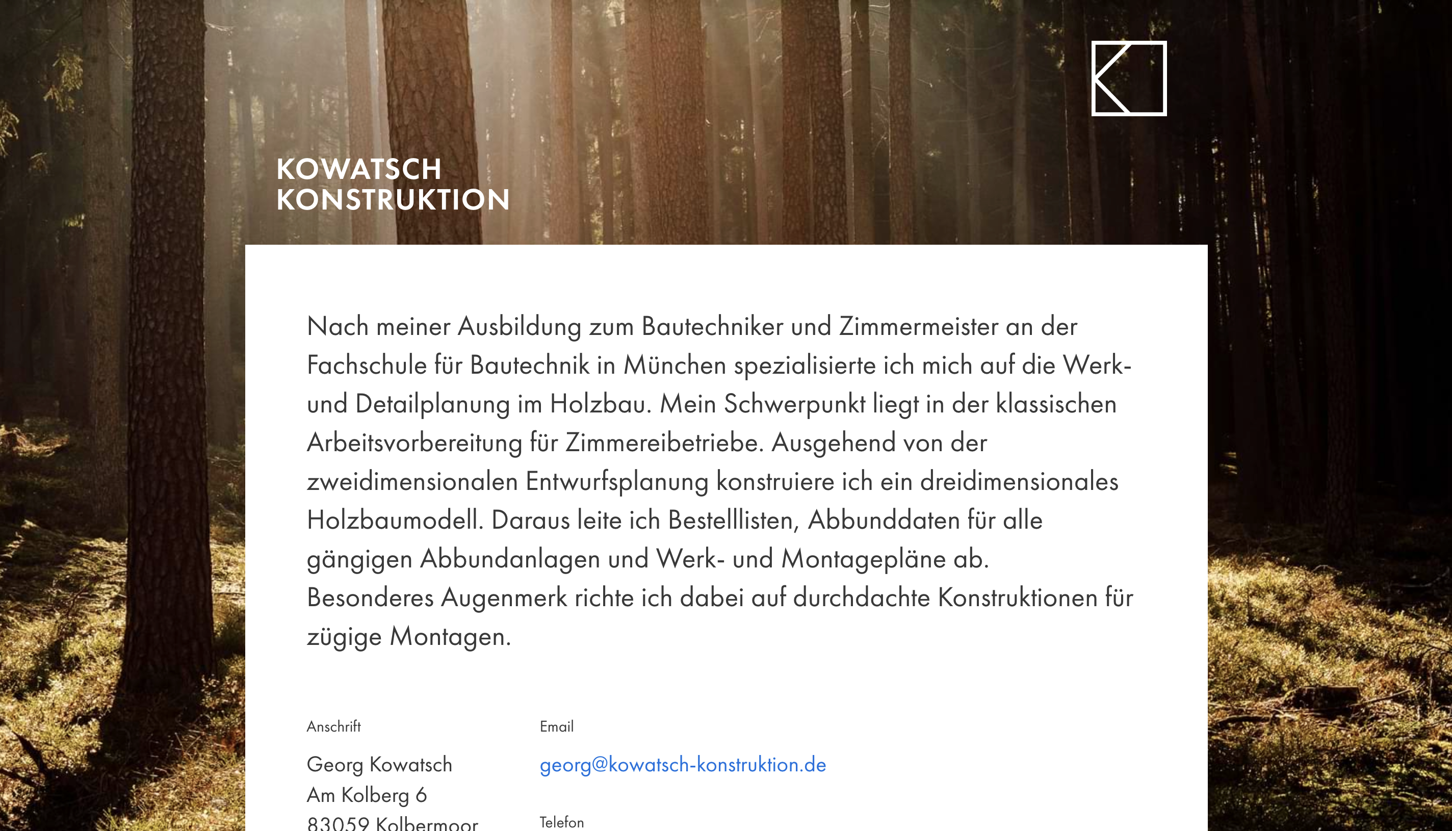 Image of website for Kowatsch Konstruktion